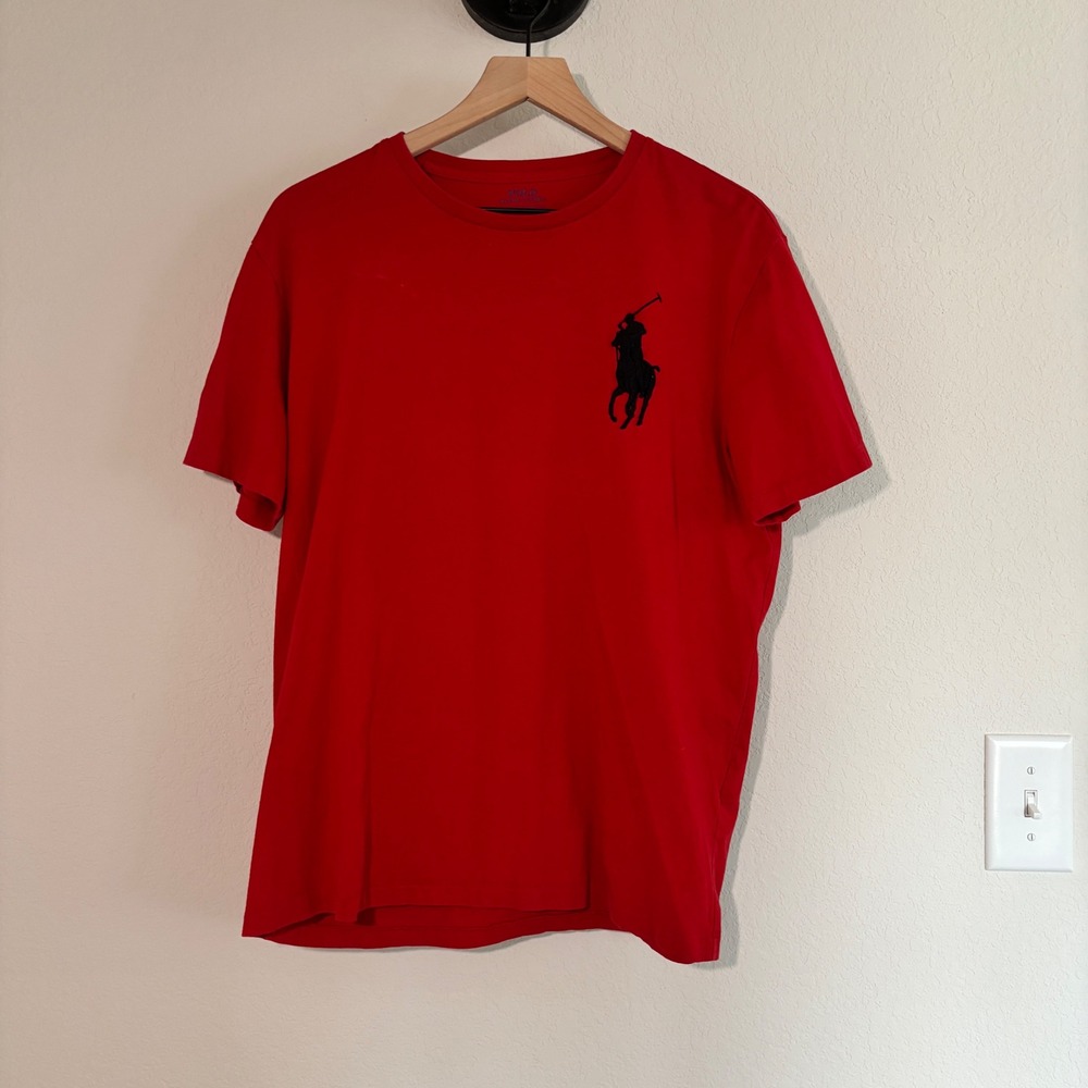 Polo Ralph Lauren T-Shirt Big Pony Large Cotton Red Sporty Preppy Varsity